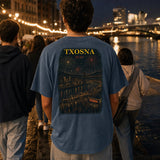Txosna camiseta Bilbao Azul noche - espalda en ambiente de Aste Nagusia