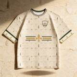 Vista frontal de la camiseta Toscana Giglio 300 gsm en crema verde oro y lavanda
