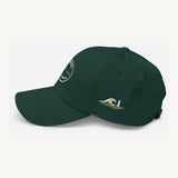 Gorra Fisterra CF Verde abeto - detalle lateral ola y faro bordados