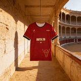 Camiseta Iberia Roja Ruta 26 - frontal de producto con el patrón ibérico tonal