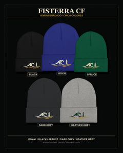 Gorro Fisterra CF en cinco colores disponibles con bordado frontal sobre lámina de archivo premium