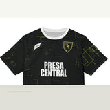 Camiseta U.D. Eléctrica 1997 - detalle del cuello, el escudo y el sponsor Voltio
