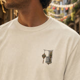 Carrer Guarnit camiseta Barcelona Marfil - detalle del bordado del pecho