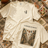 Carrer Guarnit camiseta Barcelona Marfil - detalle del tejido y teñido en prenda