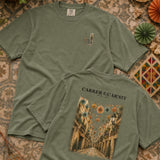 Carrer Guarnit camiseta Barcelona Verde musgo - detalle del tejido y teñido en prenda