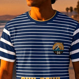Detalle del patrón, cuello y escudo de la camiseta Pacific Sun F.C. '94 Edición Sol