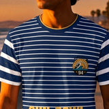 Detalle del patrón, cuello y escudo de la camiseta Pacific Sun F.C. 94 Edición Sol
